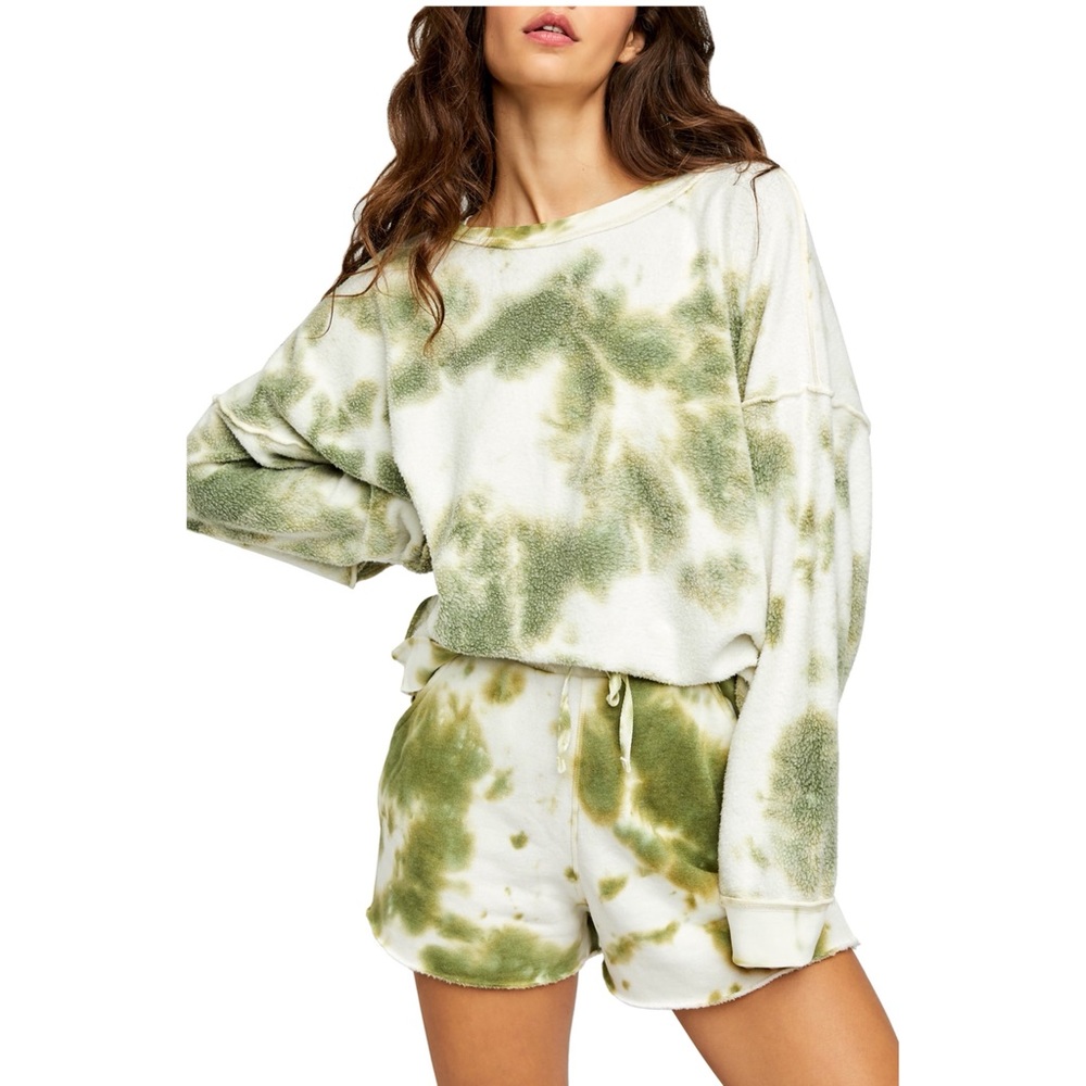 Free People Kelly Washed Tie Dye Lounge Set Medium Green Matching Sweats 🤩 F5